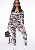 Women's Camouflage Sport Print Autumn Winter Jacket and Pants Two-Piece Set