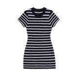 Women's Stripe Chic Short Sleeve Slim Fit Knitting Dress