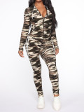 Women's Camouflage Sport Print Autumn Winter Jacket and Pants Two-Piece Set