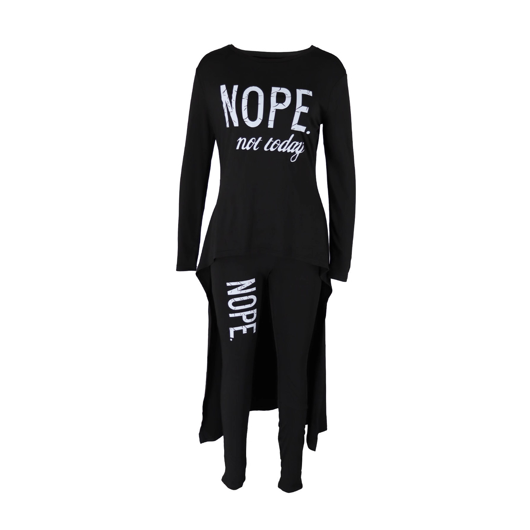 Women's Autumn Winter Letter Print Asymmetric Long Sleeve Top and Tight Fitting Pants Two-Piece Set