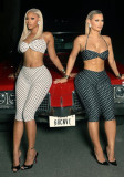 Women's Fashion Spot Print Sexy Strappy Top and Waist-High Butt Lift Pants Set