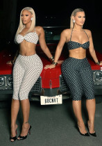 Women's Fashion Spot Print Sexy Strappy Top and Waist-High Butt Lift Pants Set