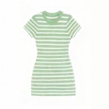 Women's Stripe Chic Short Sleeve Slim Fit Knitting Dress