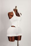 Women's Fashion Solid Color Slim Sexy Lace Detail Cropped Halter Neck Top and Shorts Set