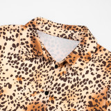 Women's Autumn Winter Leopard Print Turndown Collar Long Sleeve Button-Down Shirt