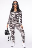 Women's Camouflage Sport Print Autumn Winter Jacket and Pants Two-Piece Set