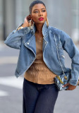 Women's Turndown Collar Zip Long Sleeve Denim Jacket