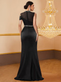 Women's Crystal Mesh Slash Shoulder Long Evening Dress Formal Gown