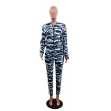 Women's Camouflage Sport Print Autumn Winter Jacket and Pants Two-Piece Set