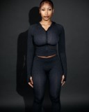 Women's Summer Long Sleeve Leopard Print Zip-Up Fingerless Glove Fashion Sexy Fitting Pants Set