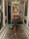 Women's Fashion Spot Print Sexy Strappy Top and Waist-High Butt Lift Pants Set