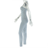 Women's Stripe Print Halter Neck Sexy Low Back Sport Jumpsuit