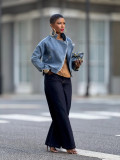 Women's Turndown Collar Zip Long Sleeve Denim Jacket