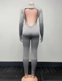 Fashion Sexy Tight Fitting  Long Sleeve Solid Color One-Piece Jumpsuit