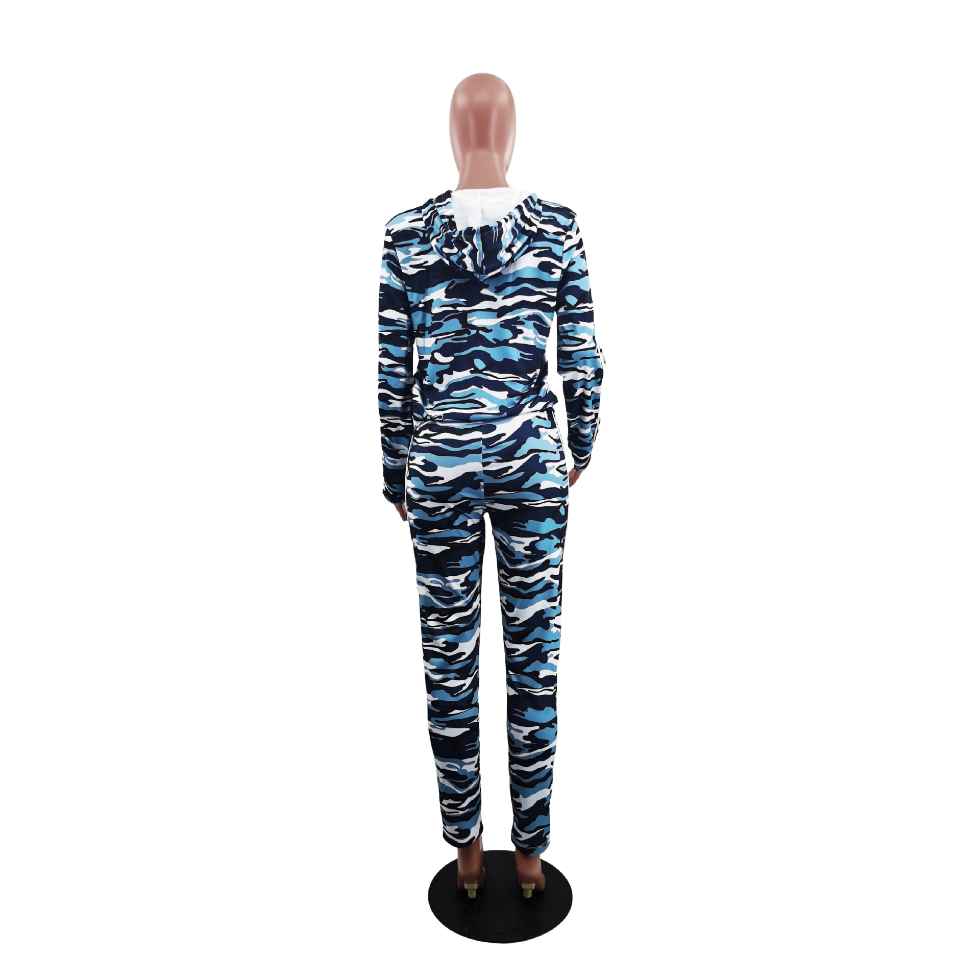 Women's Camouflage Sport Print Autumn Winter Jacket and Pants Two-Piece Set