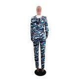 Women's Camouflage Sport Print Autumn Winter Jacket and Pants Two-Piece Set