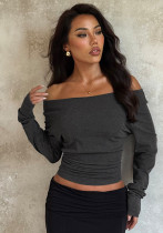 Women's Slim Waist Basic Long Sleeve Top Autumn Solid Color Slim Fit T-Shirt