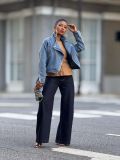 Women's Turndown Collar Zip Long Sleeve Denim Jacket