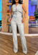 Women Beige Sleeveless Faux Two-Piece Vest and Pants Two-Piece Set