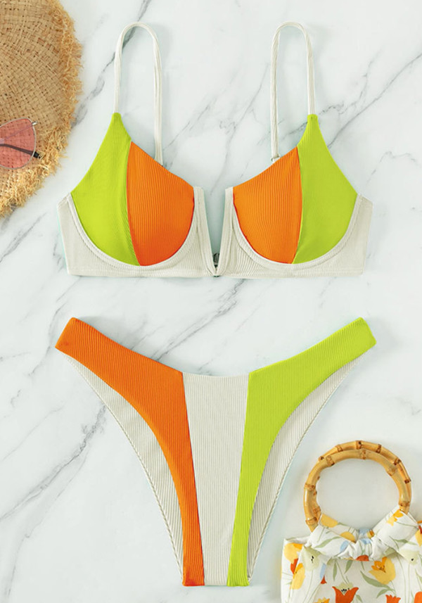 Women's Summer Fashion Patchwork Swimsuit Triangle Beach Two-Piece Bikini Set