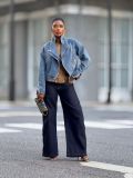 Women's Turndown Collar Zip Long Sleeve Denim Jacket
