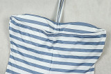 Women's Stripe Print Halter Neck Sexy Low Back Sport Jumpsuit