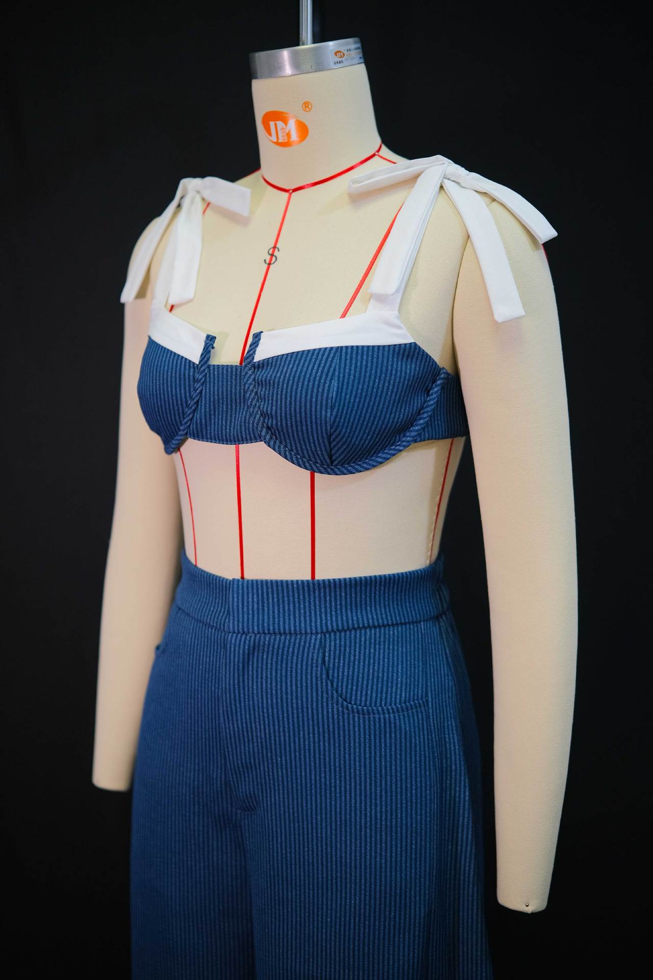 Autumn Women's Fashion Sexy Patchwork Bow-Strap Open Waist Wide-Leg Pants Set