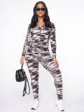 Women's Camouflage Sport Print Autumn Winter Jacket and Pants Two-Piece Set