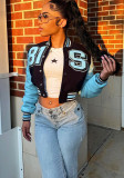 Women's Autumn Winter Fashion Leather Patchwork Long Sleeve Slim Waist Print Jacket