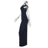 Women Sexy Off-Shoulder Sleeveless Solid Halter Neck Casual Holidays Bodycon Dress