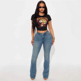 Women Summer Casual Printed Short-Sleeve T-Shirt Top