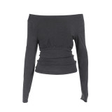 Women's Slim Waist Basic Long Sleeve Top Autumn Solid Color Slim Fit T-Shirt