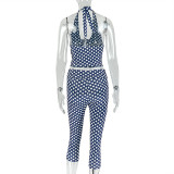 Women Polka Dot Printed Halter Neck Top and Pant Two-Piece Set
