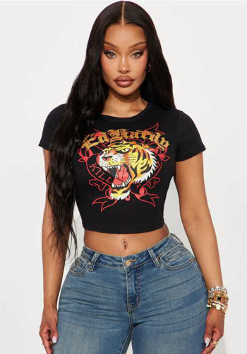 Women Summer Casual Printed Short-Sleeve T-Shirt Top