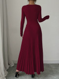 Women Long-Sleeved Knitting Pleated Elegant Maxi Dress