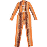 Women Autumn Sexy Hollowed-out Print Jumpsuit
