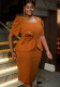 Plus Size Women Square Neck Puff Sleeve Floral Ruffle Elegant Bodycon Dress