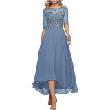 Women Chiffon Lace Elegant Half-Sleeve Dress