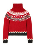 Women Autumn/Winter High-neck Jacquard Color-blocked Knitting Top Sweater