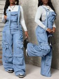 Women Wide-leg Denim Jumpsuit