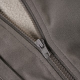Women Sporty Stand Collar Drawstring Zipper Long Sleeve Polar Fleece Crop Jacket