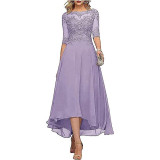 Women Chiffon Lace Elegant Half-Sleeve Dress