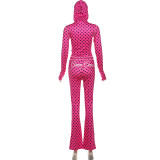 Women's Autumn Winter Polka Dot Letter Print Sexy Crop Hoodie and Pants Set