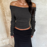 Women's Slim Waist Basic Long Sleeve Top Autumn Solid Color Slim Fit T-Shirt