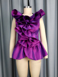 Women Round Neck Sleeveless Irregular Ruffle Shirt