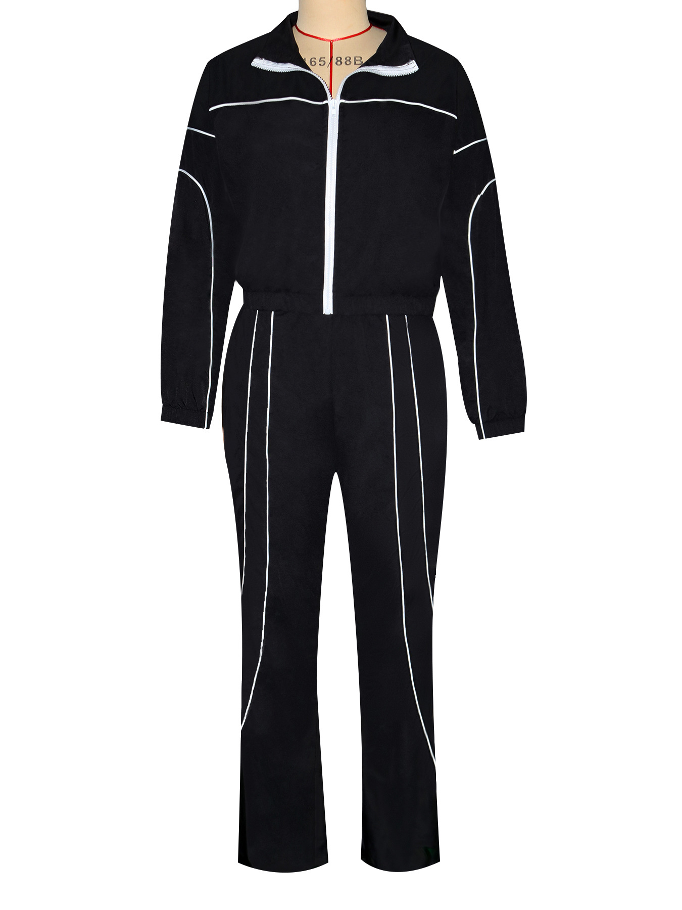 Women Color-Blocked Striped Top and Wide-Leg Pants Two-Piece Set