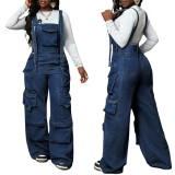 Women Wide-leg Denim Jumpsuit
