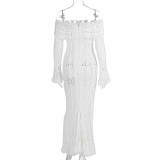 Women Autumn Lace Off Shoulder Long-Sleeved Strapless Bodycon Dress