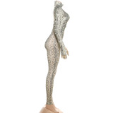 Women Autumn Sexy Hollowed-out Print Jumpsuit