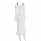 Women Autumn Lace Off Shoulder Long-Sleeved Strapless Bodycon Dress